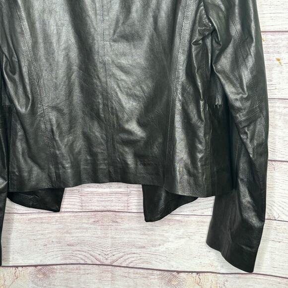 Vince. Women's Black 100% Leather Shawl Collar Tuxedo Open Front Jacket Size 10 - Picture 12 of 12